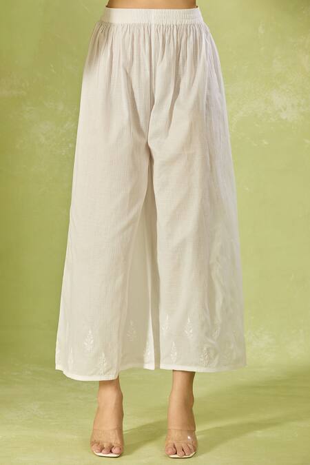 Buy_House Of Kotwara_White Cotton Embroidery Keyhole Neck Lawn Kurta Set 