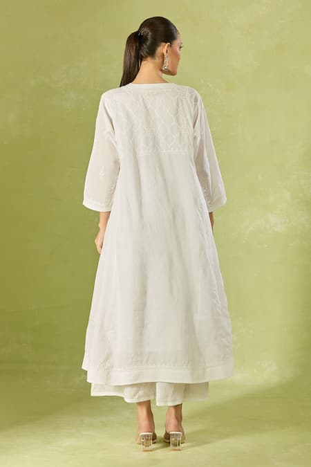 House Of Kotwara White Cotton Lawn Kurta Set 