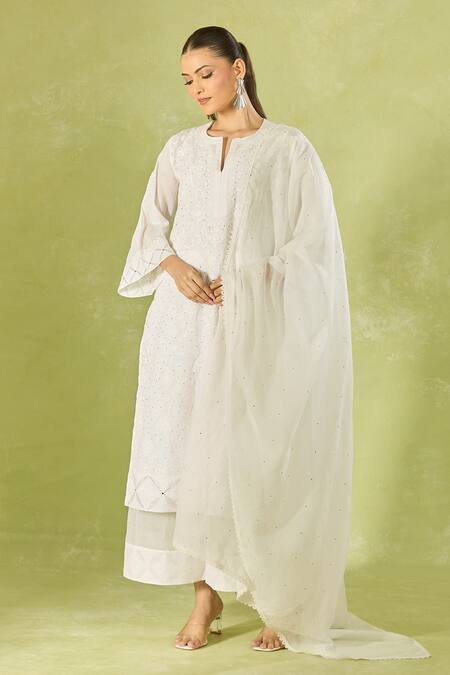 Buy House Of Kotwara White Cotton, Organza, Kota Doria Sequins, Straight Kurta Set With Dupatta Online at Aza Fashions Buy_House Of Kotwara_White Cotton, Organza, Kota Doria Sequins, Straight Kurta Set With Dupatta _Online_at_Aza_Fashions