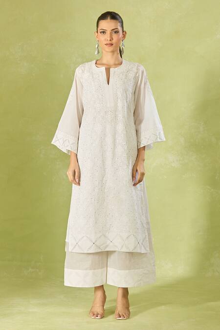 House Of Kotwara White Cotton, Organza, Kota Doria Sequins, Straight Kurta Set With Dupatta at Aza Fashions House Of Kotwara_White Cotton, Organza, Kota Doria Sequins, Straight Kurta Set With Dupatta _at_Aza_Fashions