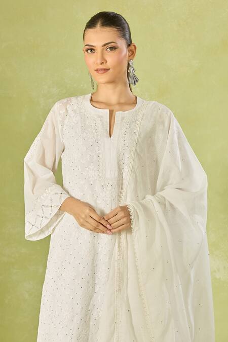 Buy House Of Kotwara White Cotton, Organza, Kota Doria Sequins, Straight Kurta Set With Dupatta Buy_House Of Kotwara_White Cotton, Organza, Kota Doria Sequins, Straight Kurta Set With Dupatta