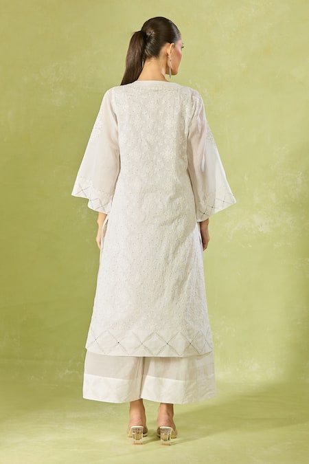 Shop House Of Kotwara White Cotton, Organza, Kota Doria Sequins, Straight Kurta Set With Dupatta at Aza Fashions Shop_House Of Kotwara_White Cotton, Organza, Kota Doria Sequins, Straight Kurta Set With Dupatta _at_Aza_Fashions