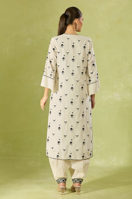 Shop House Of Kotwara Ivory Cotton Embroidery Keyhole Neck Kurta And Pant Set at Aza Fashions Shop_House Of Kotwara_Ivory Cotton Embroidery Keyhole Neck Kurta And Pant Set _at_Aza_Fashions