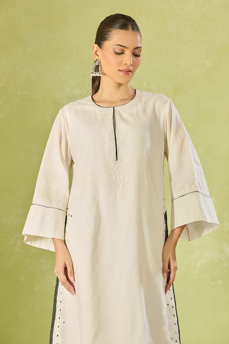 House Of Kotwara Ivory Cotton Embroidery Round Neck Straight Kurta Set Online at Aza Fashions House Of Kotwara_Ivory Cotton Embroidery Round Neck Straight Kurta Set _Online_at_Aza_Fashions