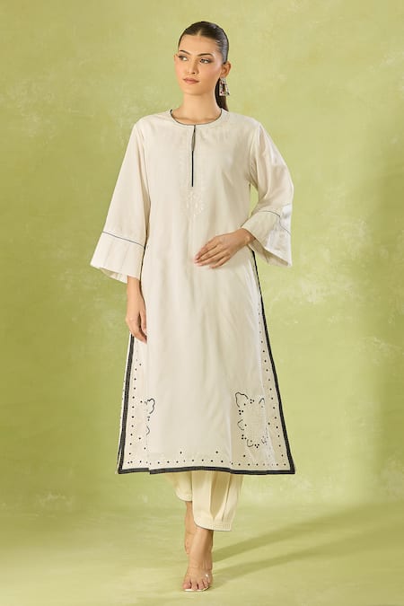 Buy House Of Kotwara Ivory Cotton Embroidery Round Neck Straight Kurta Set Buy_House Of Kotwara_Ivory Cotton Embroidery Round Neck Straight Kurta Set