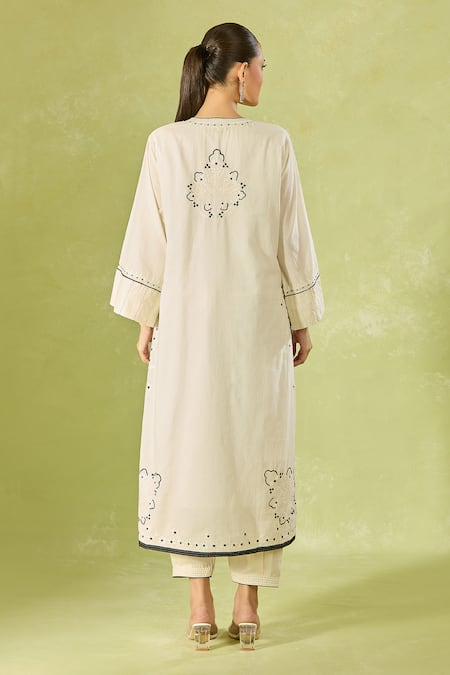 Shop House Of Kotwara Ivory Cotton Embroidery Round , Keyhole Kurta And Pant Set at Aza Fashions Shop_House Of Kotwara_Ivory Cotton Embroidery Round , Keyhole Kurta And Pant Set _at_Aza_Fashions