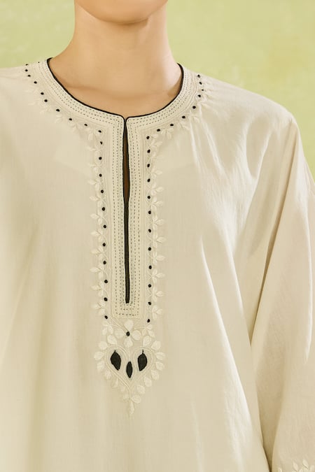 Buy House Of Kotwara Ivory Cotton Embroidery Round , Keyhole Kurta And Pant Set Buy_House Of Kotwara_Ivory Cotton Embroidery Round , Keyhole Kurta And Pant Set