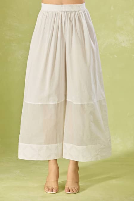 Buy House Of Kotwara White Cotton Embroidery Split V-neck Kurta And Pant Set Buy_House Of Kotwara_White Cotton Embroidery Split V-neck Kurta And Pant Set