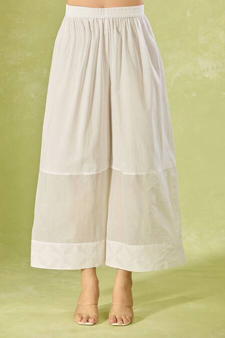 Shop_House Of Kotwara_White Cotton Embroidery Split V-neck Kurta Set _Online_at_Aza_Fashions