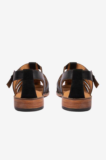 Whitemuds_Black Cut Work Minya Sandals _Online_at_Aza_Fashions