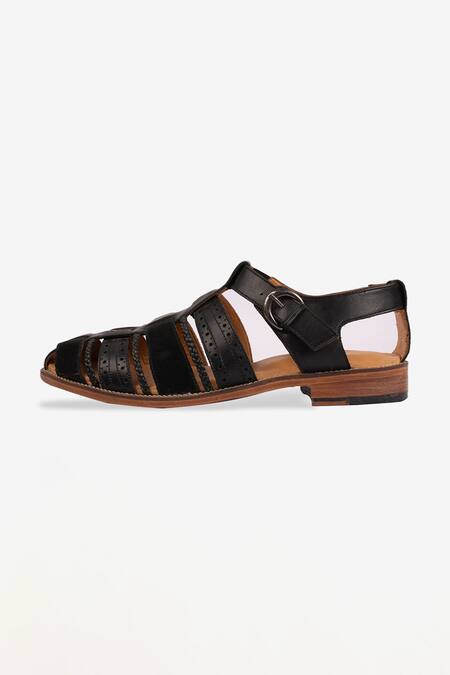 Buy_Whitemuds_Black Cut Work Minya Sandals _Online_at_Aza_Fashions