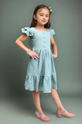 Samyukta Singhania_Blue Cotton Mermaid Style Dress_at_Aza_Fashions