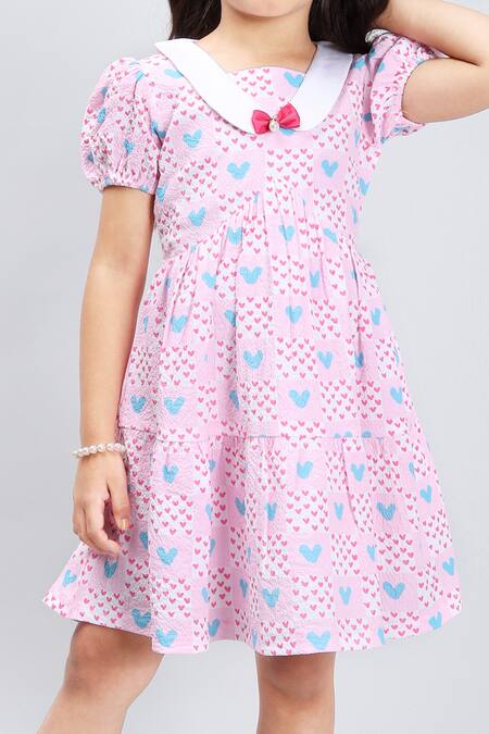 Petite Pomme_Pink Cotton Bows Floral Printed Sleeveless Dress_at_Aza_Fashions