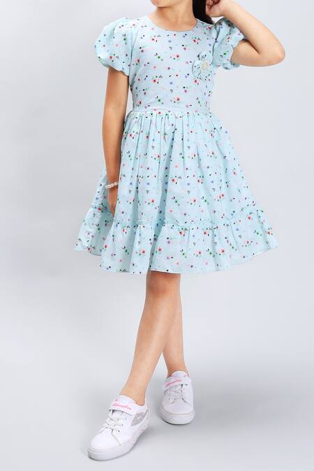 Buy_Samyukta Singhania_Blue Cotton Floral Print Dress_Online_at_Aza_Fashions