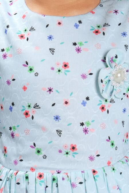 Samyukta Singhania_Blue Cotton Floral Print Dress_at_Aza_Fashions