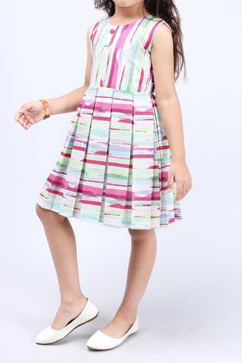 Petite Pomme_Pink Cotton Sleeveless All Over Printed Dress_Online_at_Aza_Fashions