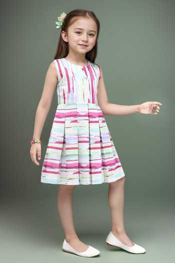 Shop_Petite Pomme_Pink Cotton Sleeveless All Over Printed Dress_Online_at_Aza_Fashions