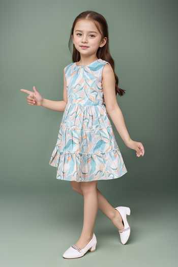 Shop_Petite Pomme_Multi Color Viscose, Cotton Floral Tiered Dress_Online_at_Aza_Fashions