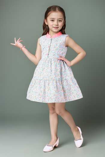 Petite Pomme_Multi Color Cotton Sleeveless Floral Print Dress_Online_at_Aza_Fashions