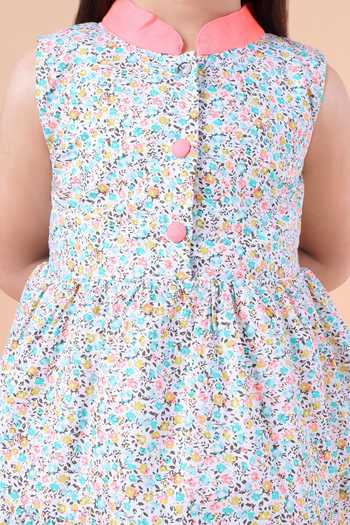 Shop_Petite Pomme_Multi Color Cotton Sleeveless Floral Print Dress_Online_at_Aza_Fashions