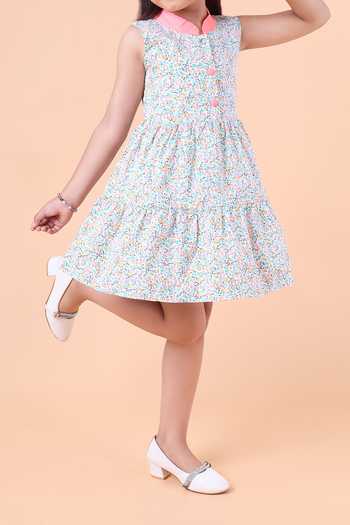 Petite Pomme_Multi Color Cotton Sleeveless Floral Print Dress_at_Aza_Fashions