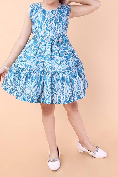 Petite Pomme_Blue Cotton Zari Mermaid Printed Dress_Online_at_Aza_Fashions