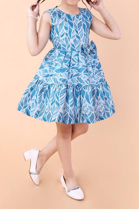 Buy_Petite Pomme_Blue Cotton Zari Mermaid Printed Dress_Online_at_Aza_Fashions