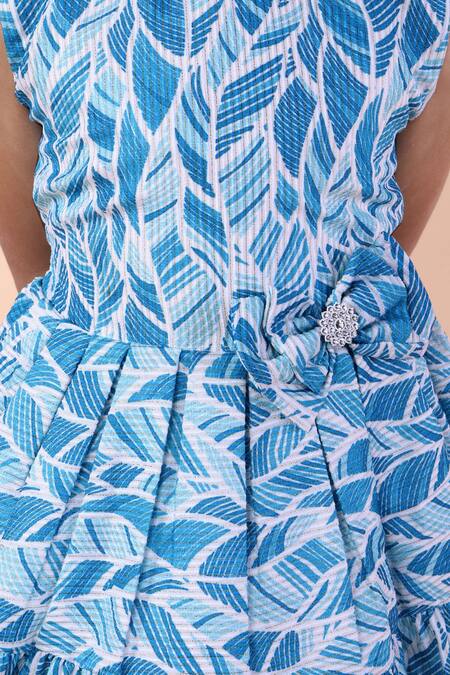Shop_Petite Pomme_Blue Cotton Zari Mermaid Printed Dress_Online_at_Aza_Fashions