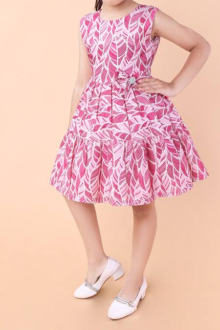 Buy_Petite Pomme_Pink Cotton Zari Mermaid Dress With_Online_at_Aza_Fashions