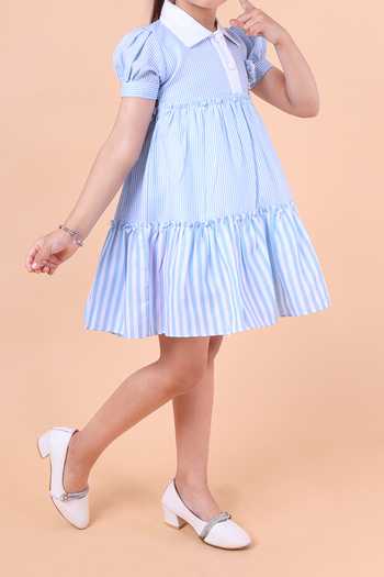Shop_Petite Pomme_Blue Cotton Sleeveless Stripe Printed Dress_Online_at_Aza_Fashions