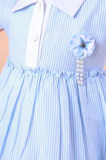 Petite Pomme_Blue Cotton Sleeveless Stripe Printed Dress_at_Aza_Fashions