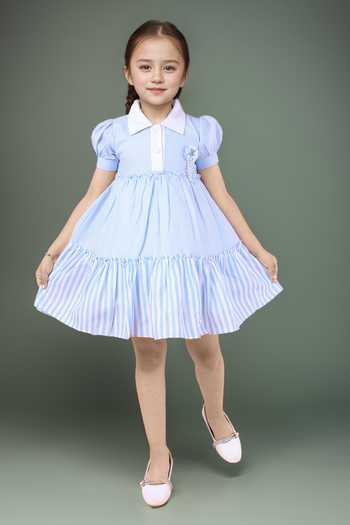 Buy Petite Pomme Blue Cotton Sleeveless Stripe Printed Dress Buy_Petite Pomme_Blue Cotton Sleeveless Stripe Printed Dress