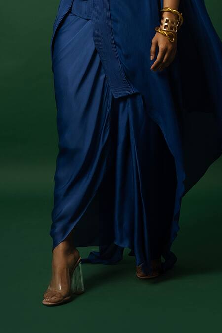 Buy_Day And Mood_Blue Chiffon, Georgette Dhoti Set With Cape _Online_at_Aza_Fashions