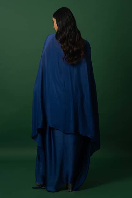 Day And Mood Blue Chiffon Dhoti Set with Cape 