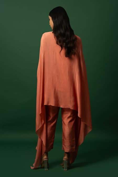 Day And Mood Burnt Orange Dhoti Cape Set 