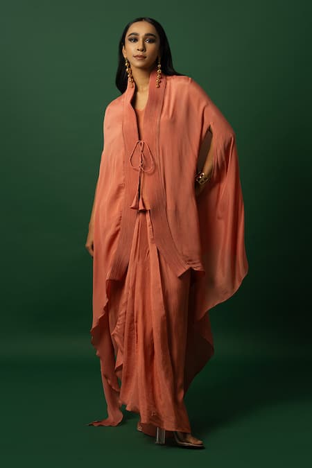 DAY AND MOOD Burnt Orange Dhoti Cape Set