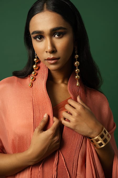 Buy Day And Mood Orange Chiffon, Georgette Burnt Dhoti Cape Set Buy_Day And Mood_Orange Chiffon, Georgette Burnt Dhoti Cape Set