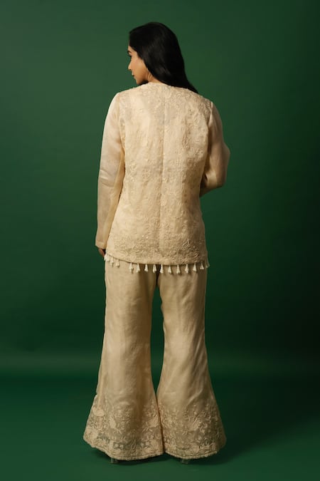 Day And Mood Beige Organza Fusion Kurta Set 