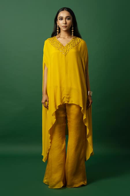 Day And Mood Yellow Chiffon Kaftan Set 