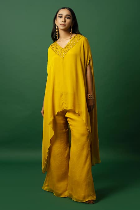 DAY AND MOOD Yellow Chiffon Kaftan Set 