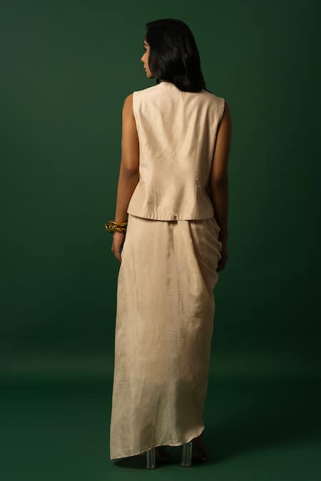 Day And Mood Beige Dola Silk Dhoti Set 