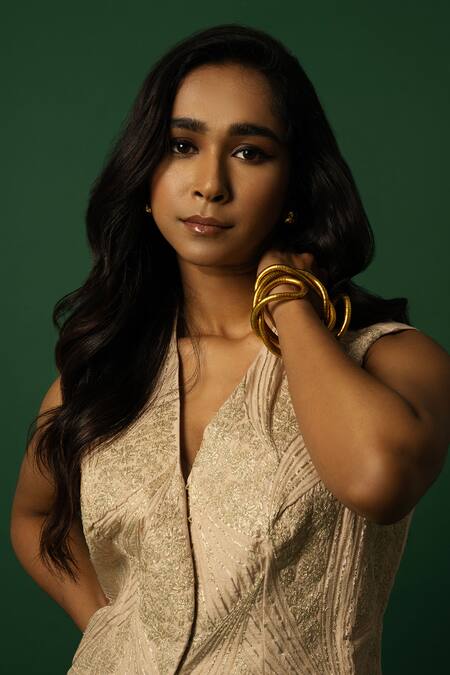 Shop Day And Mood Beige V-neck Dola Silk Dhoti Set Online at Aza Fashions Shop_Day And Mood_Beige V-neck Dola Silk Dhoti Set _Online_at_Aza_Fashions