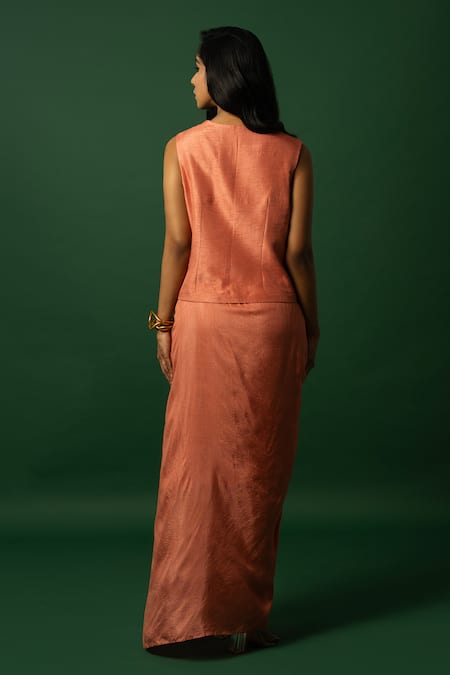 Day And Mood Burnt Orange Dola Silk Kurta Set 