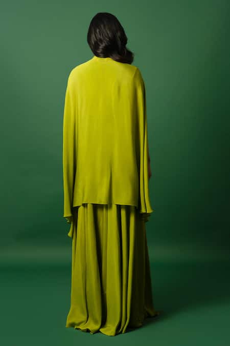 Day And Mood Embroidered Green Chiffon Jumpsuit Set 