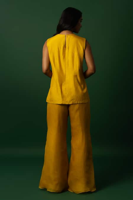Day And Mood Yellow Silk Organza Pant Set 
