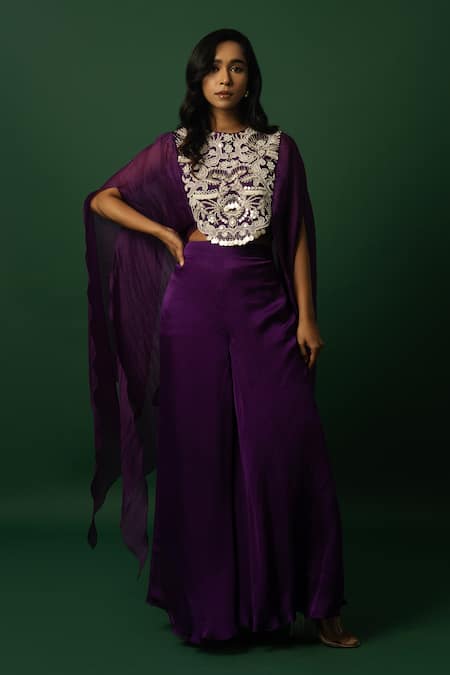 DAY AND MOOD Embroidered Purple Kaftan Set 