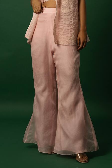 Shop Day And Mood Pink Organza, Silk Embroidery Sweetheart Neck Baby Blazer Set Online at Aza Fashions Shop_Day And Mood_Pink Organza, Silk Embroidery Sweetheart Neck Baby Blazer Set _Online_at_Aza_Fashions