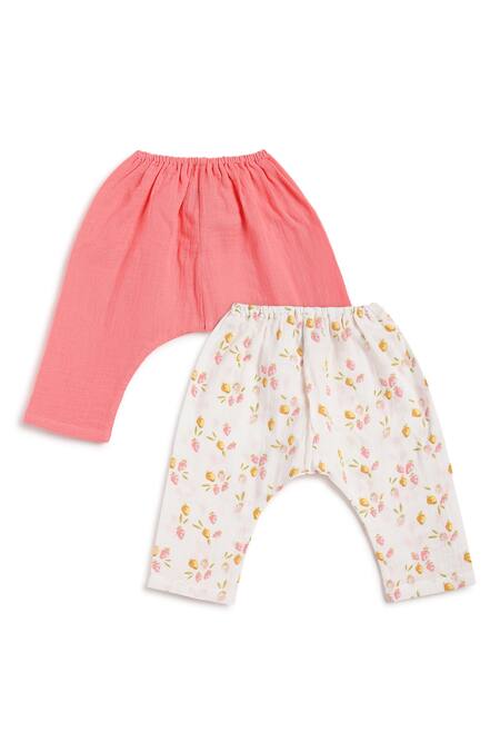 Shop Tiber Taber White Cotton Floral Print Kids Pant Set Online at Aza Fashions Shop_Tiber Taber_White Cotton Floral Print Kids Pant Set _Online_at_Aza_Fashions