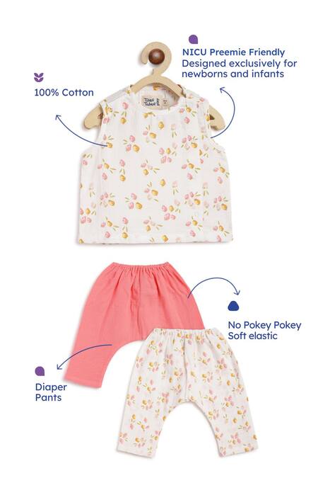 Tiber Taber White Cotton Floral Print Kids Pant Set at Aza Fashions Tiber Taber_White Cotton Floral Print Kids Pant Set _at_Aza_Fashions