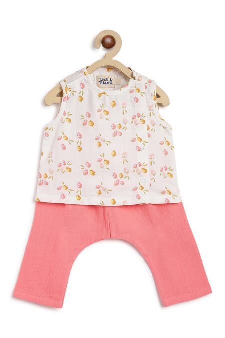 Buy Tiber Taber White Cotton Floral Print Kids Pant Set Buy_Tiber Taber_White Cotton Floral Print Kids Pant Set